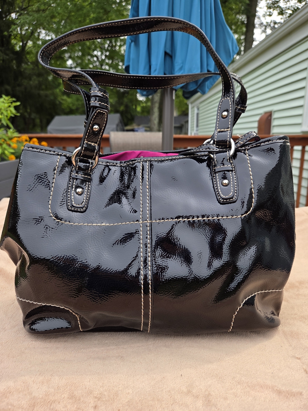 Y2K Nine West Black Patent Leather Tote Set with Detachable Pouch